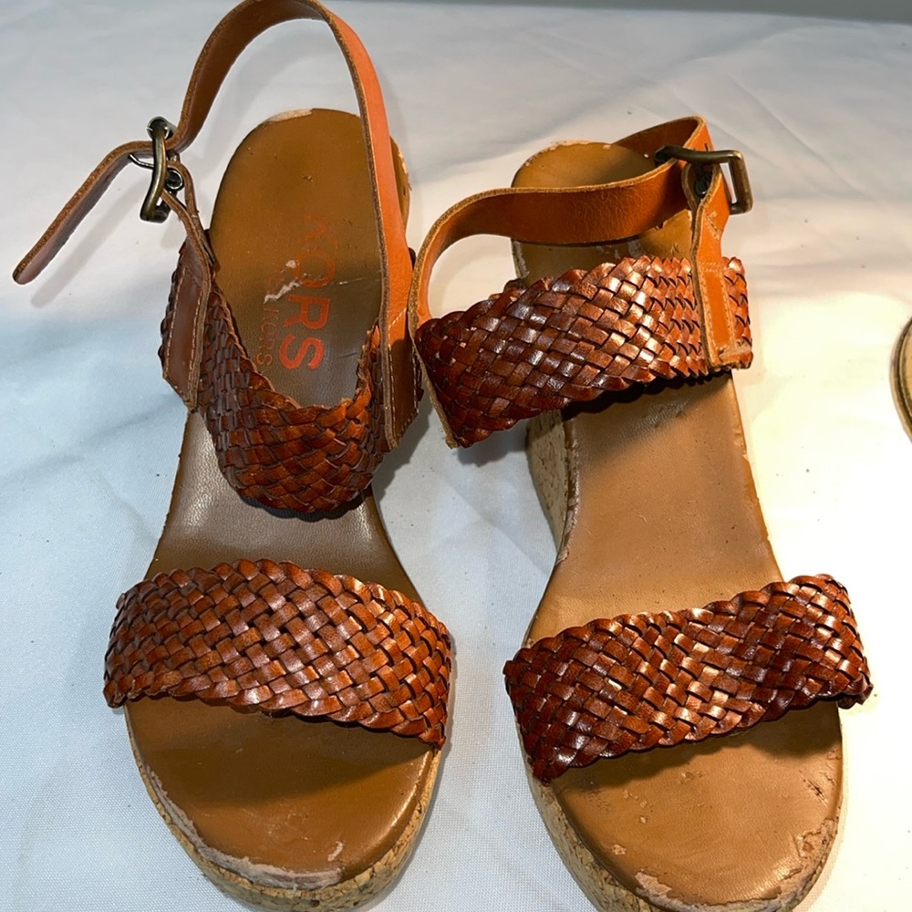 KORS Michael Kors leather and cork heeled sandals size 9.5